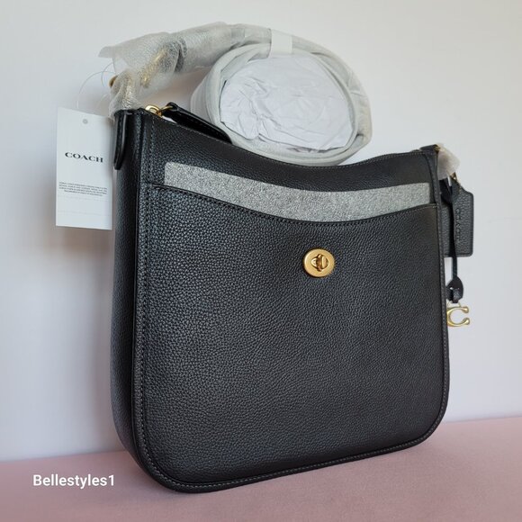 COACH Chaise Pebbled Leather Crossbody Bag- Black color ⭐ - Picture 2 of 16